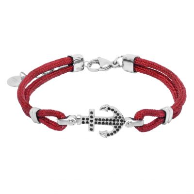 Chimiama Bracciale Ancora Acciaio e Nylon Rosso