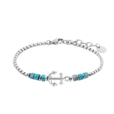 Chimiama Bracciale Acciaio Ancora e Turchese