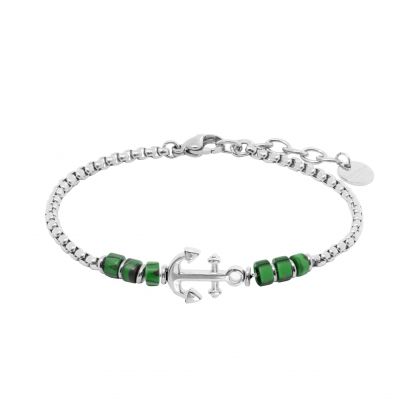 Chimiama Bracciale Acciaio Ancora e Malachite