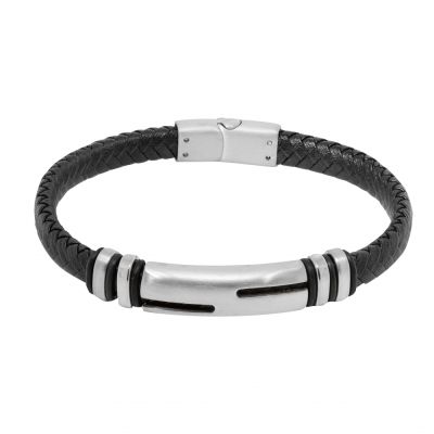 Chimiama Bracciale Pelle e Acciaio con Piastra
