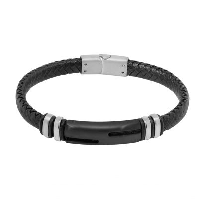 Chimiama Bracciale Pelle e Acciaio con Piastra Ip nero