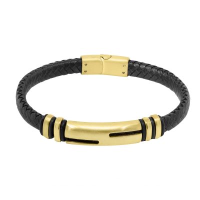 Chimiama Bracciale Pelle e Acciaio Gold con Piastra