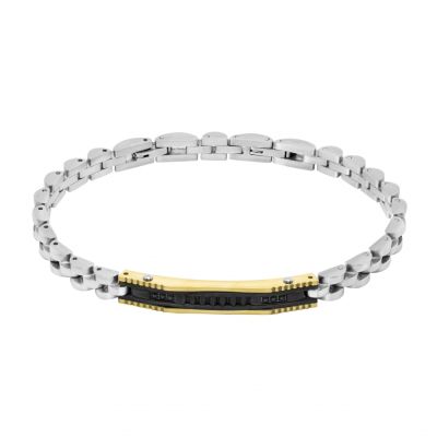 Chimiama Bracciale Acciaio Piastra Gold con Zirconi
