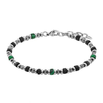 Chimiama Bracciale Acciaio Malachite e Lava