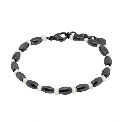 Chimiama Bracciale Elementi Acciaio Pvd Nero e Perle