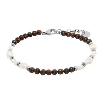 Chimiama Bracciale Acciaio Perle e Occhio di Tigre