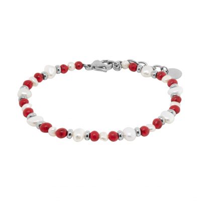 Chimiama Bracciale Acciaio Perle e Turchese Rosso