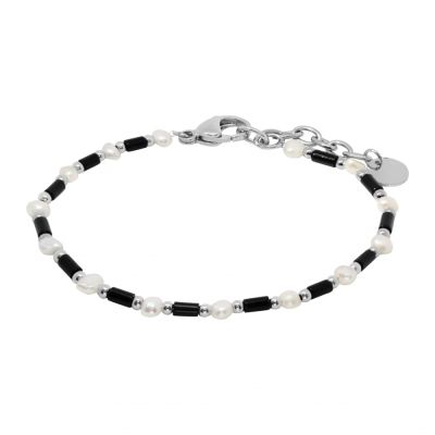Chimiama Bracciale Acciaio Perle e Vetro Nero