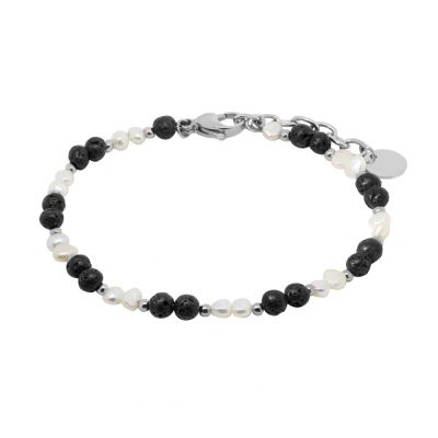 Chimiama Bracciale Acciaio Perle e Lava Nera