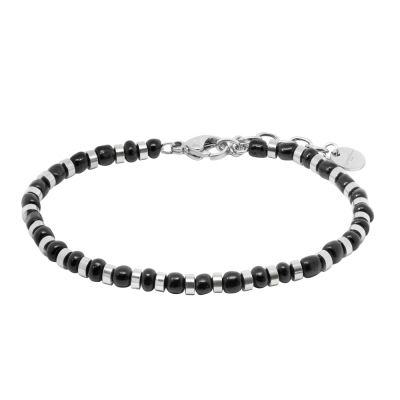 Chimiama Bracciale Elementi Acciaio e Vetro Nero