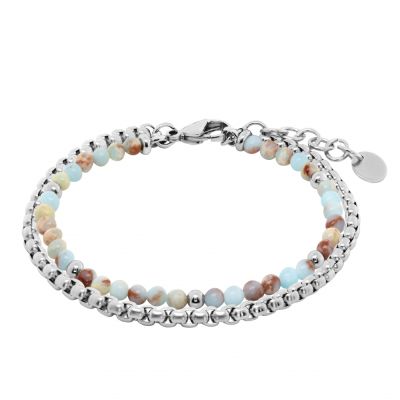 Chimiama Bracciale 2 Fili Acciaio e Agata Multicolor