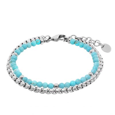 Chimiama Bracciale 2 Fili Acciaio e Turchese