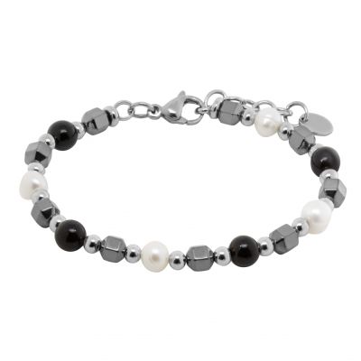 Chimiama Bracciale Acciaio Perle e Onice