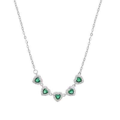 Chimiama  Collana Argento 5 Cuori Smeraldo