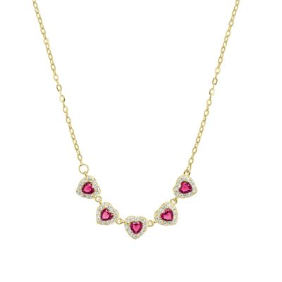 Chimiama Collana Argento Gold 5 Cuori Rossi