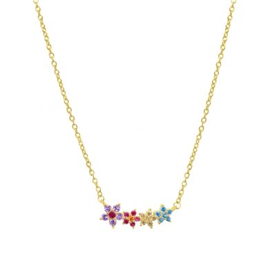 Chimiama Collana Argento Dorato Fiori Multicolor