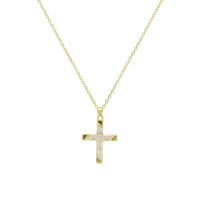 Chimiama Collana Argento Gold Croce Zirconi Bianchi