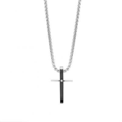 Chimiama Collana Acciaio Croce Nero con Zircone
