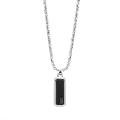 Chimiama Collana Acciaio Piastra Pvd Nero e Zirconi