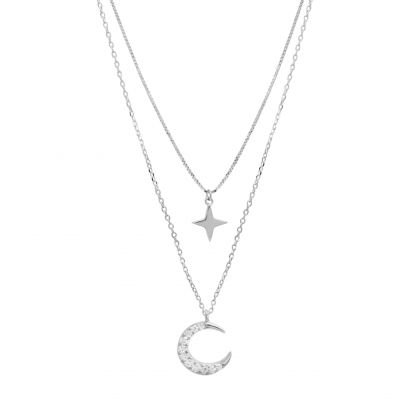 Chimiama Collana 2 Fili Argento Stella e Luna