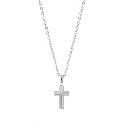 Chimiama Collana Acciaio Con Croce e Zirconi