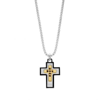 Chimiama Collana Acciaio Croce Pvd Giallo e Nero