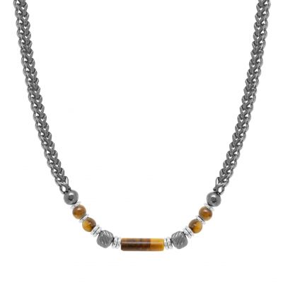 Chimiama Collana Acciaio Pvd Nero e Occhio di Tigre