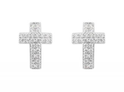 Chimiama Orecchini Lobo Donna Argento Croce Zirconata