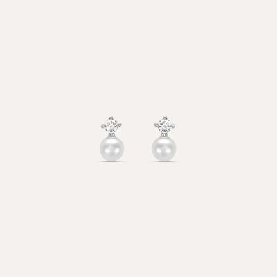 Stroili Orecchini Oro Bianco 9K Perla e Zircone Bon Ton