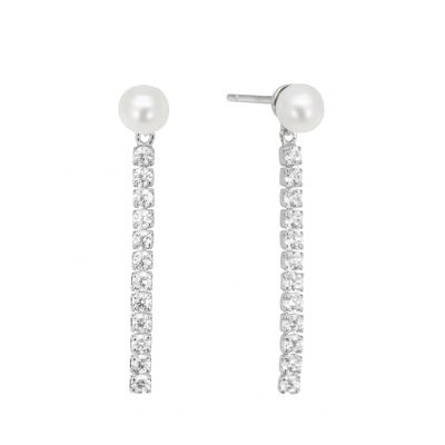 Chimiama Orecchini Tennis Argento Zirconi e Perla