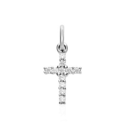 Stroili Pendente Croce con Zirconi Oro Bianco 9k Holy