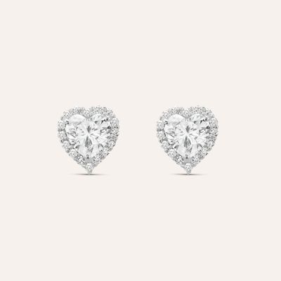 Stroli Orecchini Cuore con Zirconi Oro Bianco 9K Claire