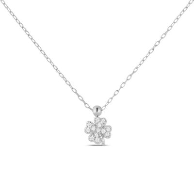Stroili Collana Oro Bianco 9K Quadrifoglio Zirconato