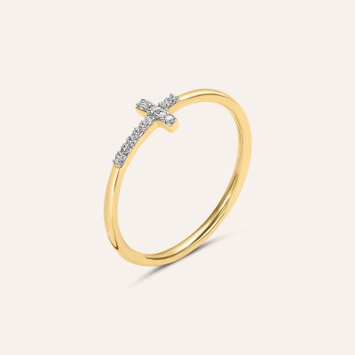 Stroili Anello Croce Zirconi Bianchi Oro Giallo 9K Claire