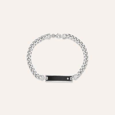 Stroili Bracciale Argento Targa Ip Nero e Zircone