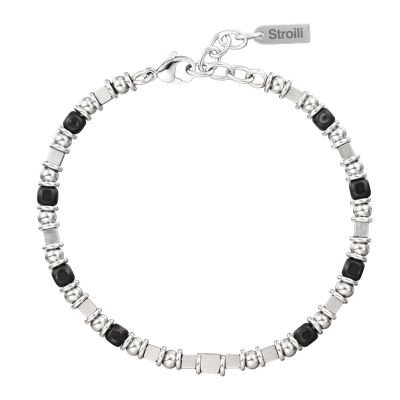 Stroili Bracciale Acciaio Pietre Nere Man Code