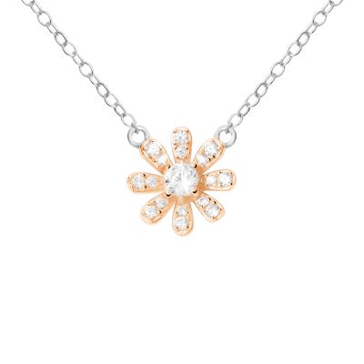 Stroili Collana Argento Fiore Rosè Cristalli Bianchi Silver Moments