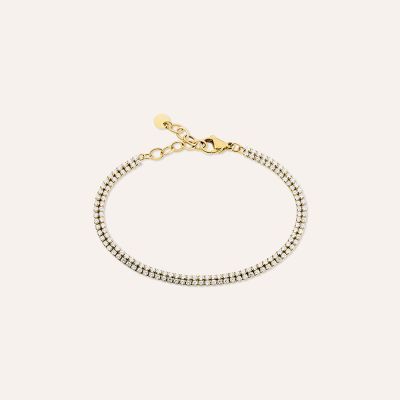 Stroili Tennis Acciaio Gold 2 File di Zirconi Bianchi