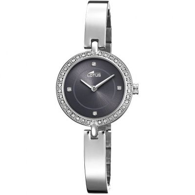 Lotus Orologio Donna Solo Tempo Acciaio Quadrante Nero e Zirconi