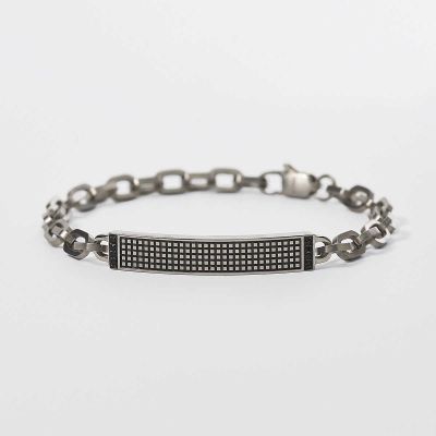 2 Jewels Bracciale Uomo Acciaio Piastra Ip Nero e Zirconi