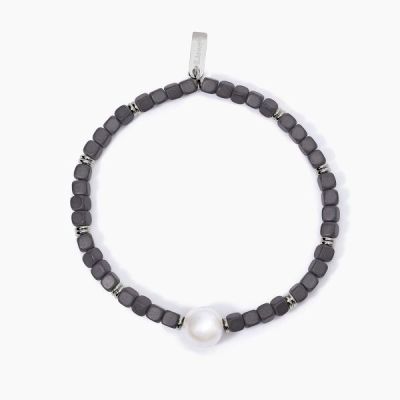 2 Jewels Bracciale Elastico Ematite e Perla Bianca