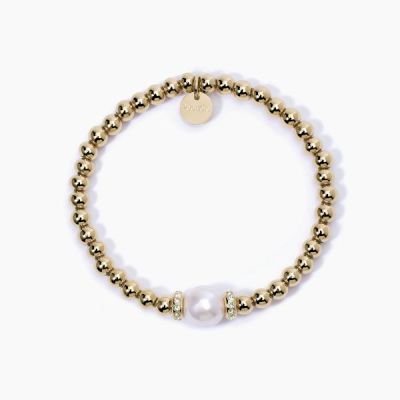 2 Jewels Bracciale Elastico Sfere Acciaio Gold e Perla