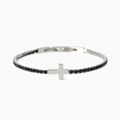 2 Jewels Tennis Acciaio Cristalli Neri con Croce