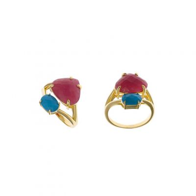 Plata Anello Donna Argento Gold Pietre Turchese e Rubino-14