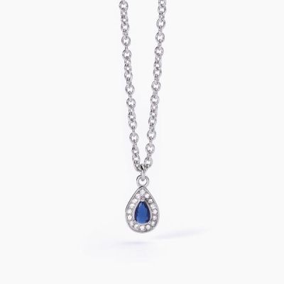 2 Jewels Collana Acciaio Pendente Zaffiro e Cristalli