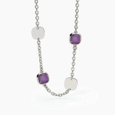 2 Jewels Collana Acciaio Elementi Quadrati e Glass Viola
