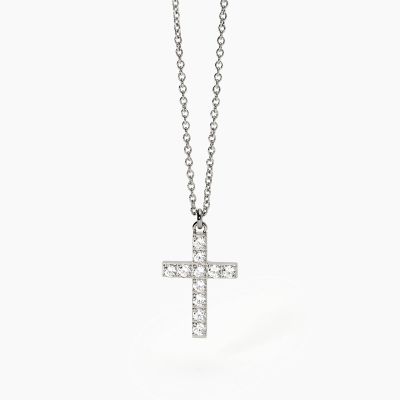2 Jewels Collana Acciaio Croce Zirconi Bianchi