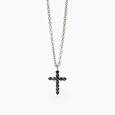 2 Jewels Collana Acciaio Croce Zirconi Neri
