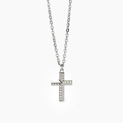 2 Jewels Collana Acciaio Croce Zirconi Bianchi