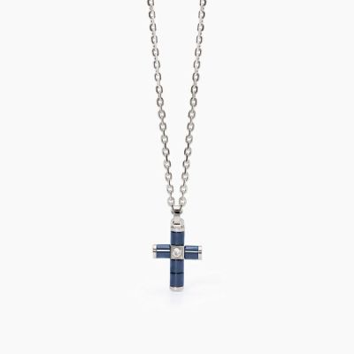 2 Jewels Collana Acciaio Croce Ceramica Blu